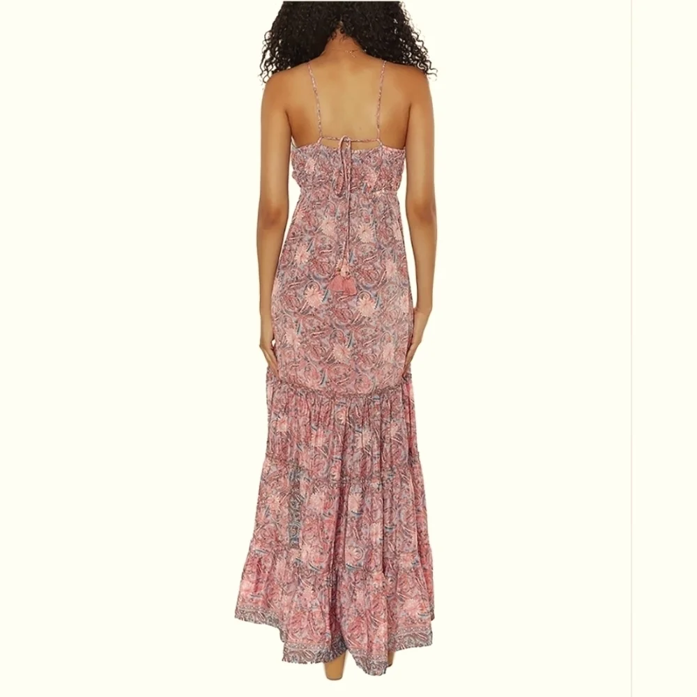 Raga Baran Paisley Print Tiered Maxi Dress In Fuschia, Size Large - Picture 2 of 11